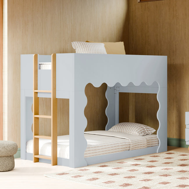M31171PBHY,Babyletto Kids,Lido Wave Low Loft Twin Bed in Powder Blue and Honey