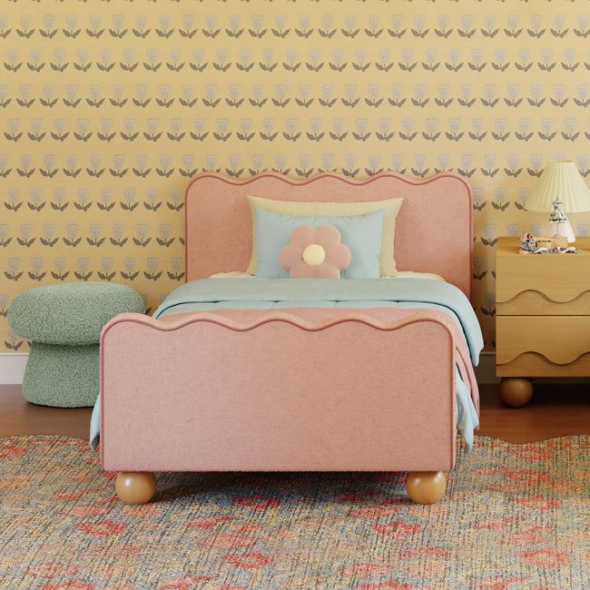 M31369PRSBRY,Babyletto Kids,Rizo Twin Bed in Performance Rose Boucle w/Raspberry Piping