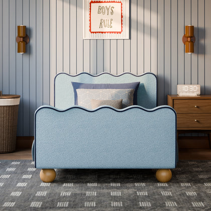M31369PSBBY,Babyletto Kids,Rizo Twin Bed in Performance Sky Boucle w/Blueberry Piping