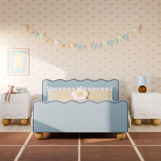 M31396PSBBY,Babyletto Kids,Rizo Full Bed in Performance Sky Boucle w/Blueberry Piping