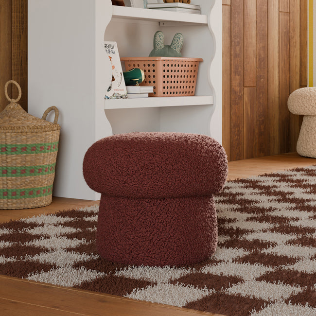 M31585RT,Babyletto Kids,Mini Mushroom Pouf in Rouge Teddy Loop