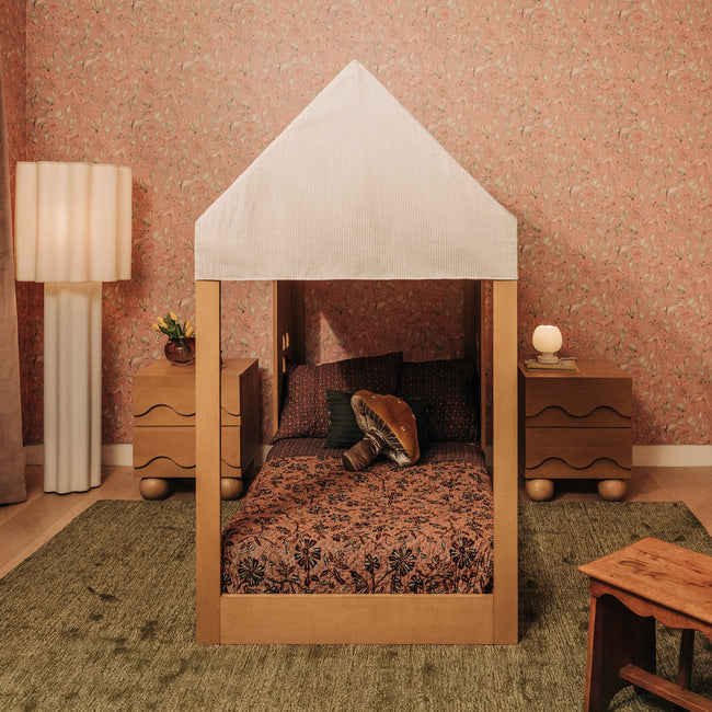 M32830FCS,Babyletto Kids,Uchi Montessori-Inspired House Twin Bed Canopy in Fog Chatham Stripe Eco-Weave