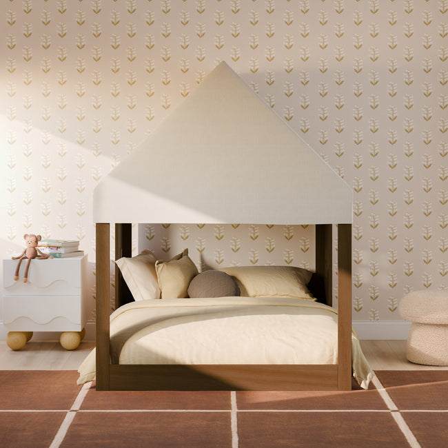 M32859FCS,Babyletto Kids,Uchi Montessori-Inspired House Full Bed Canopy in Fog Chatham Stripe Eco-Weave