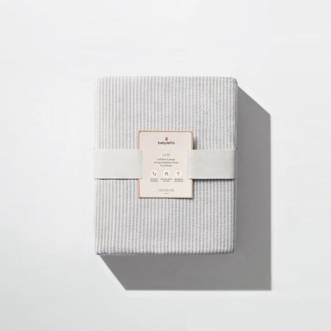 M32859FCS,Babyletto Kids,Uchi Montessori-Inspired House Full Bed Canopy in Fog Chatham Stripe Eco-Weave