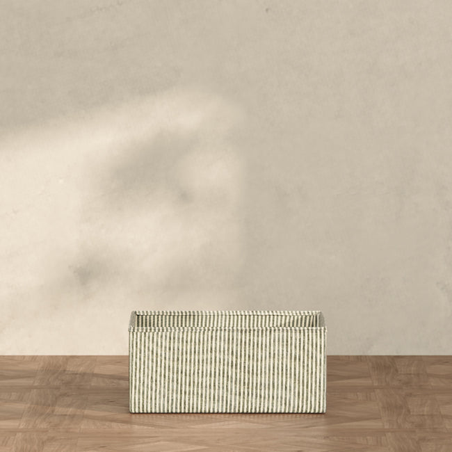 M333100OSC,Babyletto,Nate Berkus x Babyletto Fabric Accessory Bin in Perf Olive Stripe Eco-Crossweave