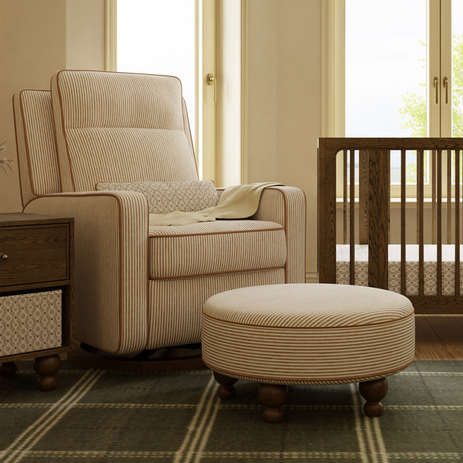 M33385BSCTF,Babyletto,Nate Berkus x Babyletto Astre Ottoman in Perf Bronze Stripe Eco-Crossweave w/Toffee feet