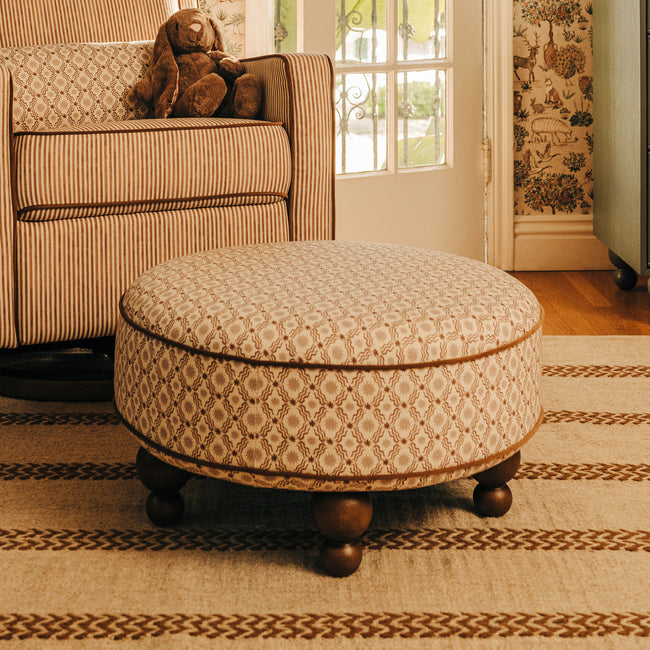 M33385BSRCTF,Babyletto,Nate Berkus x Babyletto Astre Ottoman in Perf Bronze Star Eco-Crossweave w/Toffee feet