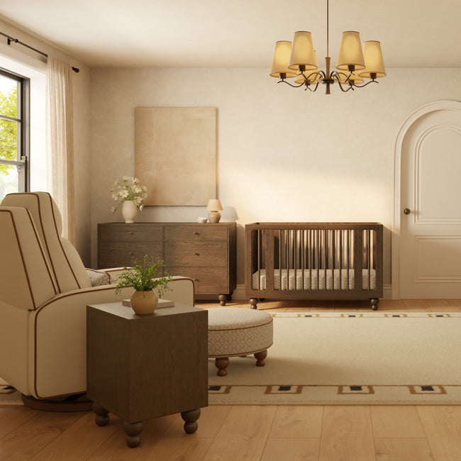 M33385BSRCTF,Babyletto,Nate Berkus x Babyletto Astre Ottoman in Perf Bronze Star Eco-Crossweave w/Toffee feet