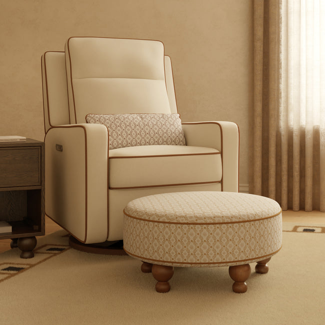 M33385BSRCTF,Babyletto,Nate Berkus x Babyletto Astre Ottoman in Perf Bronze Star Eco-Crossweave w/Toffee feet