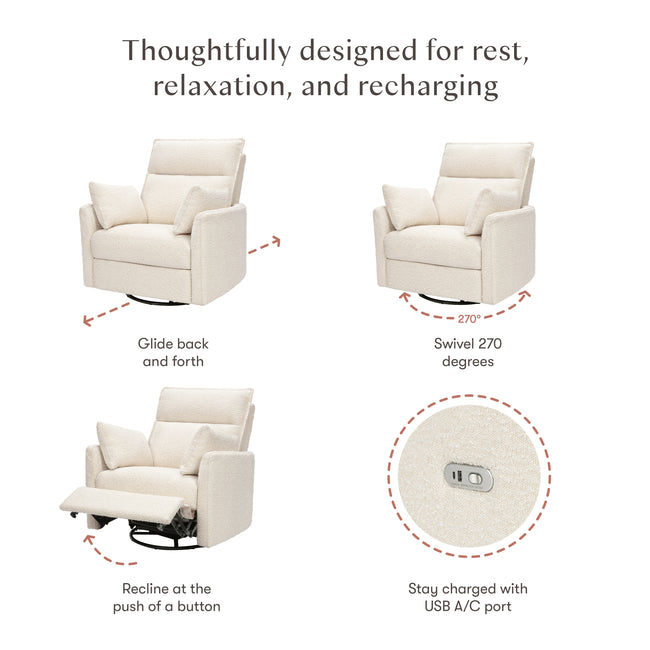 M33988PWB,Babyletto,Nori Glider Recliner w/ Electronic Control and USB in Performance Ivory Boucle