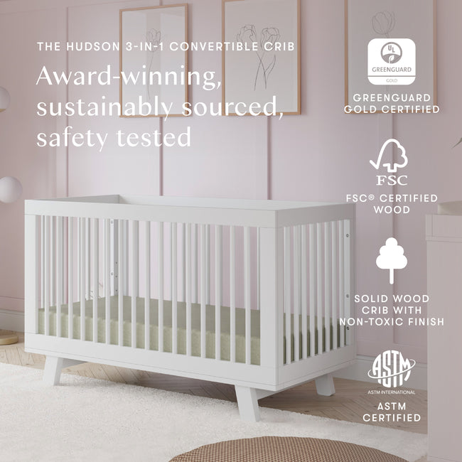 M4201W,Babyletto,Hudson 3-in-1 Convertible Crib w/Toddler Bed Conversion Kit in White Finish