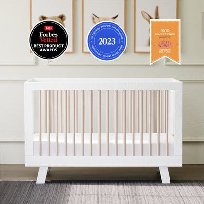 M4201WNX,Babyletto,Hudson 3-in-1 Convertible Crib w/ToddlerBedConversion Kit in White/Washed Natural