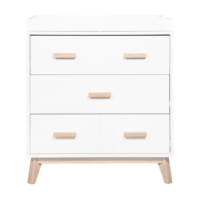 M5823WNX,Babyletto,Scoot 3-Drawer Changer Dresser in White/Washed Natural Finish