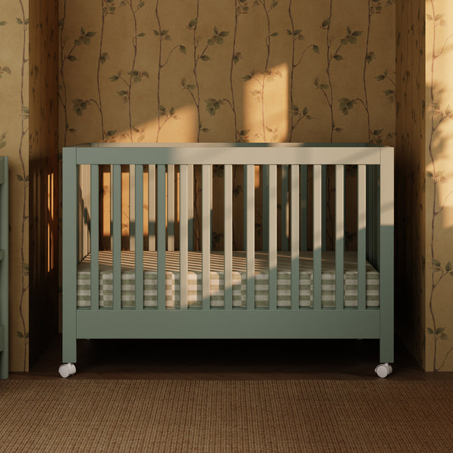M6601LS,Babyletto,Maki Full Size Folding Crib w/ Toddler Bed Conversion Kit in Light Sage