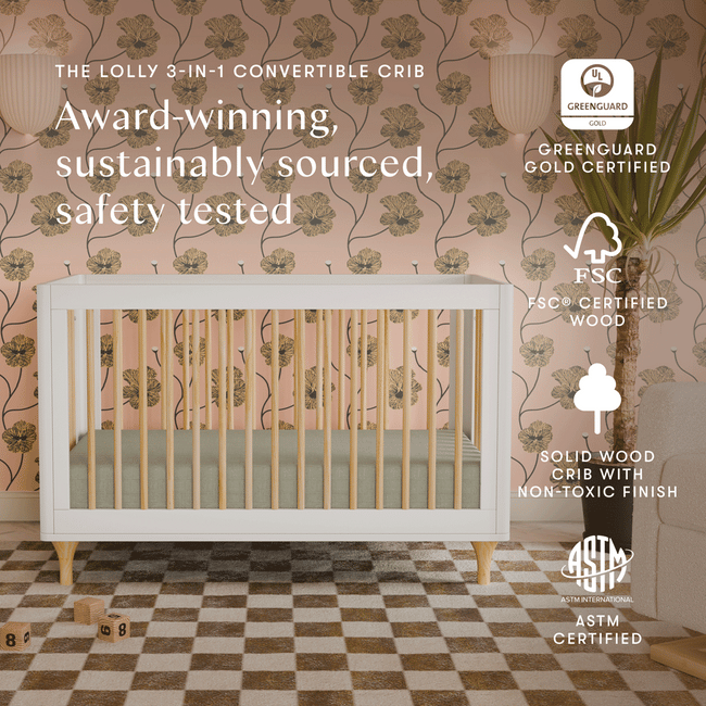 M9001WN,Babyletto,Lolly 3-in-1 Convertible Crib w/Toddler Bed Conversion Kit in White/Natural