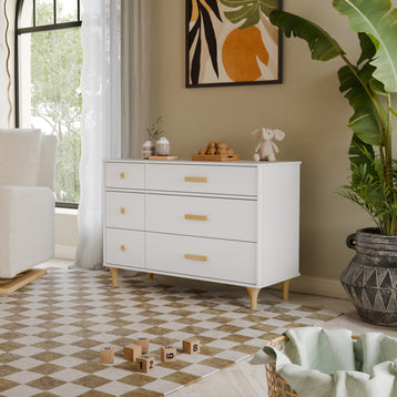 M9016WN,Babyletto,Lolly 6-Drawer Double Dresser  Assembled in White/Natural