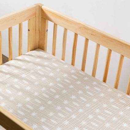 T27033,Babyletto,Beach Bum Muslin All-Stages Midi Crib Sheet in GOTS Certified Organic Cotton