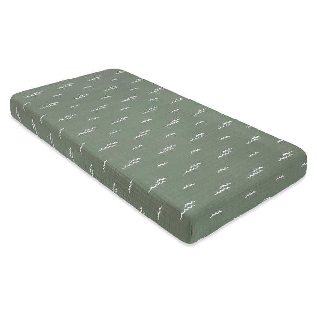 T27135,Babyletto,Ocean Waves Muslin Crib Sheet in GOTS Certified Organic Cotton