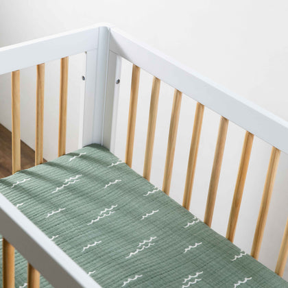 T27136,Babyletto,Ocean Waves Muslin Mini Crib Sheet in GOTS Certified Organic Cotton