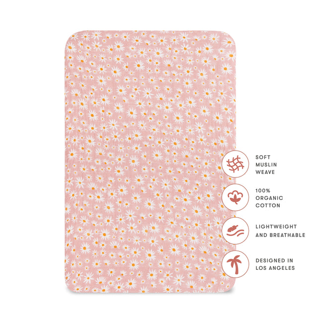 T28034,Babyletto,Daisy Muslin All-Stages Bassinet Sheet in GOTS Certified Organic Cotton