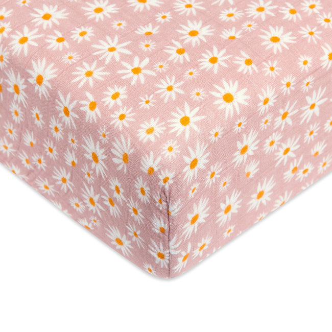 T28035,Babyletto,Daisy Muslin Crib Sheet in GOTS Certified Organic Cotton