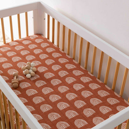 T29035,Babyletto,Rainbow Muslin Crib Sheet in GOTS Certified Organic Cotton