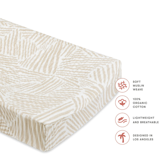 T29237,Babyletto,Oat Stripe Quilted Muslin Changing Pad Cover in GOTS Certified Organic Cotton