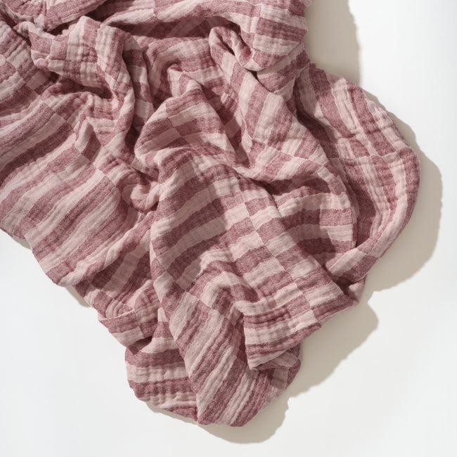 T30435,Babyletto,Maroon Stripe Muslin Crib Sheet in GOTS Certified Organic Cotton