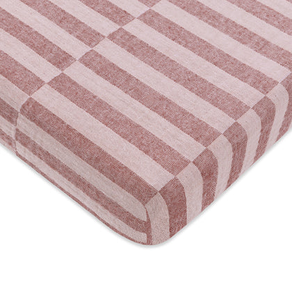 T30436,Babyletto,Maroon Stripe Muslin Mini Crib Sheet in GOTS Certified Organic Cotton