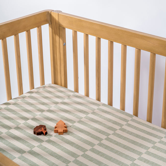 T30533,Babyletto,Moss Stripe Muslin All-Stages Midi Crib Sheet in GOTS Certified Organic Cotton