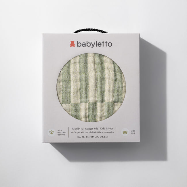 T30533,Babyletto,Moss Stripe Muslin All-Stages Midi Crib Sheet in GOTS Certified Organic Cotton