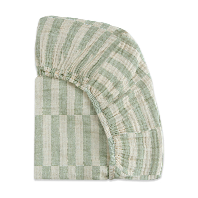 T30533,Babyletto,Moss Stripe Muslin All-Stages Midi Crib Sheet in GOTS Certified Organic Cotton