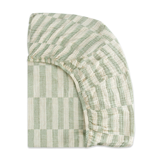 T30536,Babyletto,Moss Stripe Muslin Mini Crib Sheet in GOTS Certified Organic Cotton