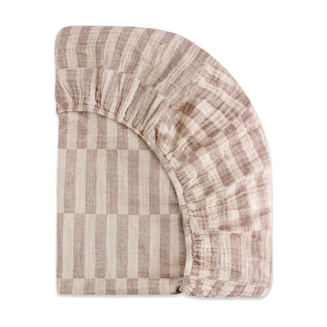 T30636,Babyletto,Cocoa Stripe Muslin Mini Crib Sheet in GOTS Certified Organic Cotton