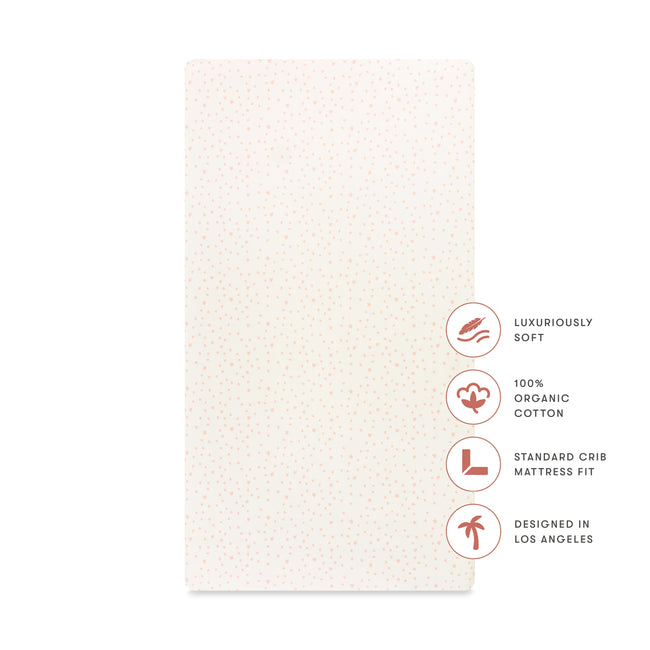 T31035IDS,Babyletto,Doodle Stars Organic Brushed Cotton Crib Sheet in Ivory with Dusty Rose Stars