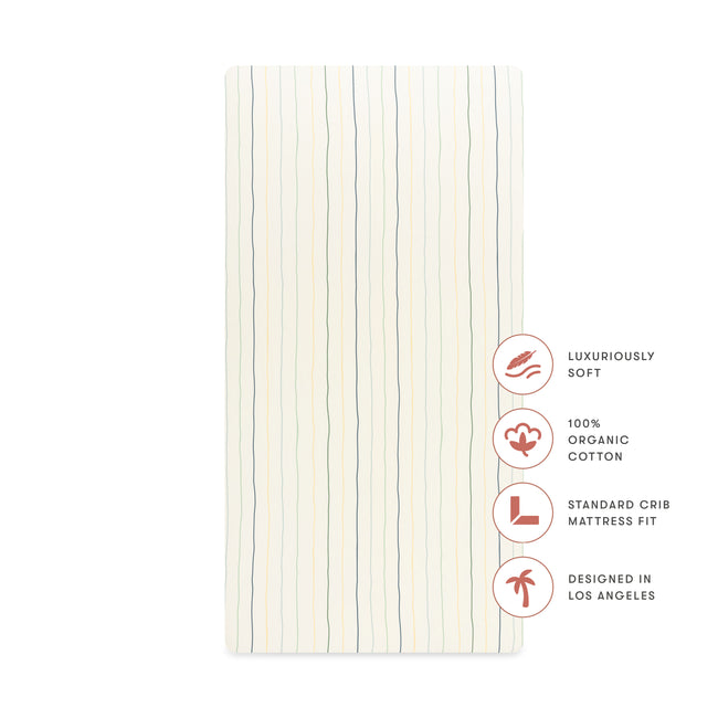 T33635ICS,Babyletto,Wonky Stripe Organic Brushed Cotton Crib Sheet in Ivory with Cool Multi-Color Stripes