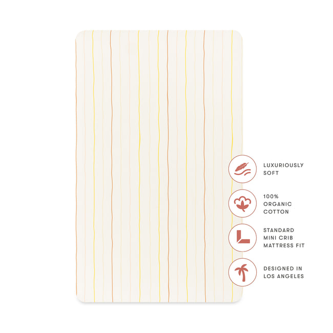T33636IWS,Babyletto,Wonky Stripe Organic Brushed Cotton Mini CribSheet in Ivory with Warm Multi-Color Stripes