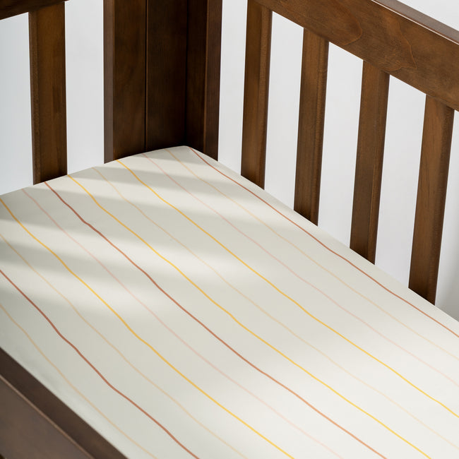 T33636IWS,Babyletto,Wonky Stripe Organic Brushed Cotton Mini CribSheet in Ivory with Warm Multi-Color Stripes