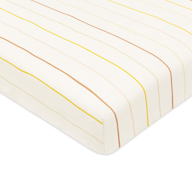 T33636IWS,Babyletto,Wonky Stripe Organic Brushed Cotton Mini CribSheet in Ivory with Warm Multi-Color Stripes