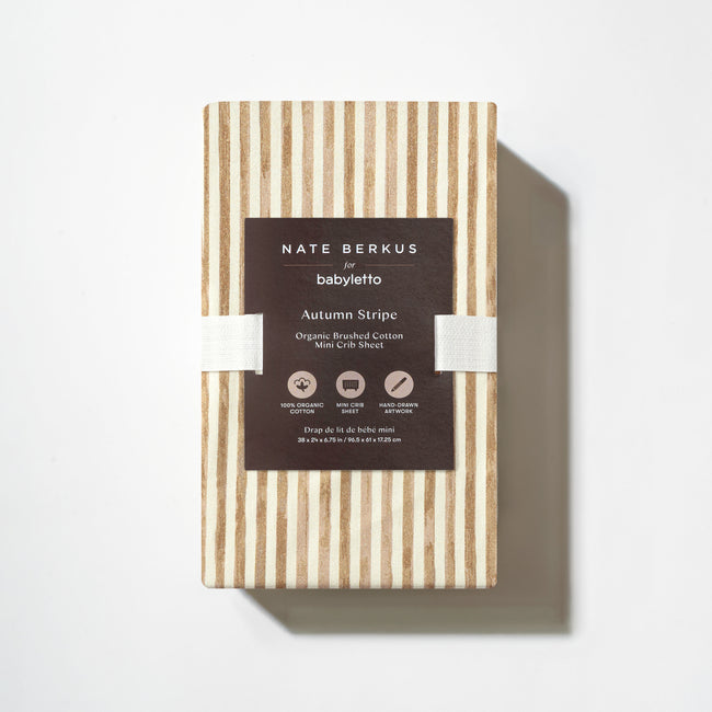 T34336AS,Babyletto,Nate Berkus x Babyletto Mini Crib Sheet in Autumn Stripe
